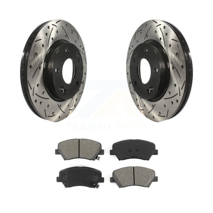 Drilled Slot Brake Rotors Semi-Metallic Pad Front Kit For Hyundai Elantra GT Kia