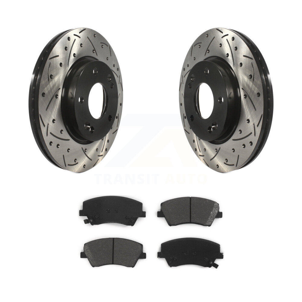 Coat Drill Slot Disc Brake Rotor Semi-Metallic Pad Front Kit For Hyundai Elantra