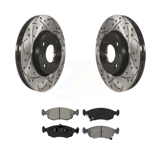 Coated Drilled Slotted Disc Brake Rotor Semi-Metallic Pad Front Kit For Fiat 500