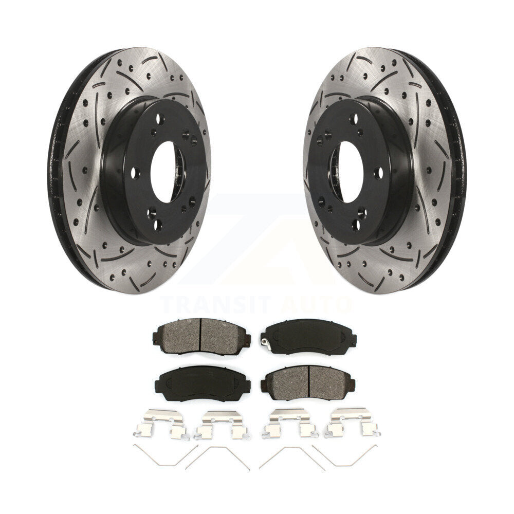 Coated Drilled Slot Disc Brake Rotor Semi-Metallic Pad Front Kit For Honda Civic