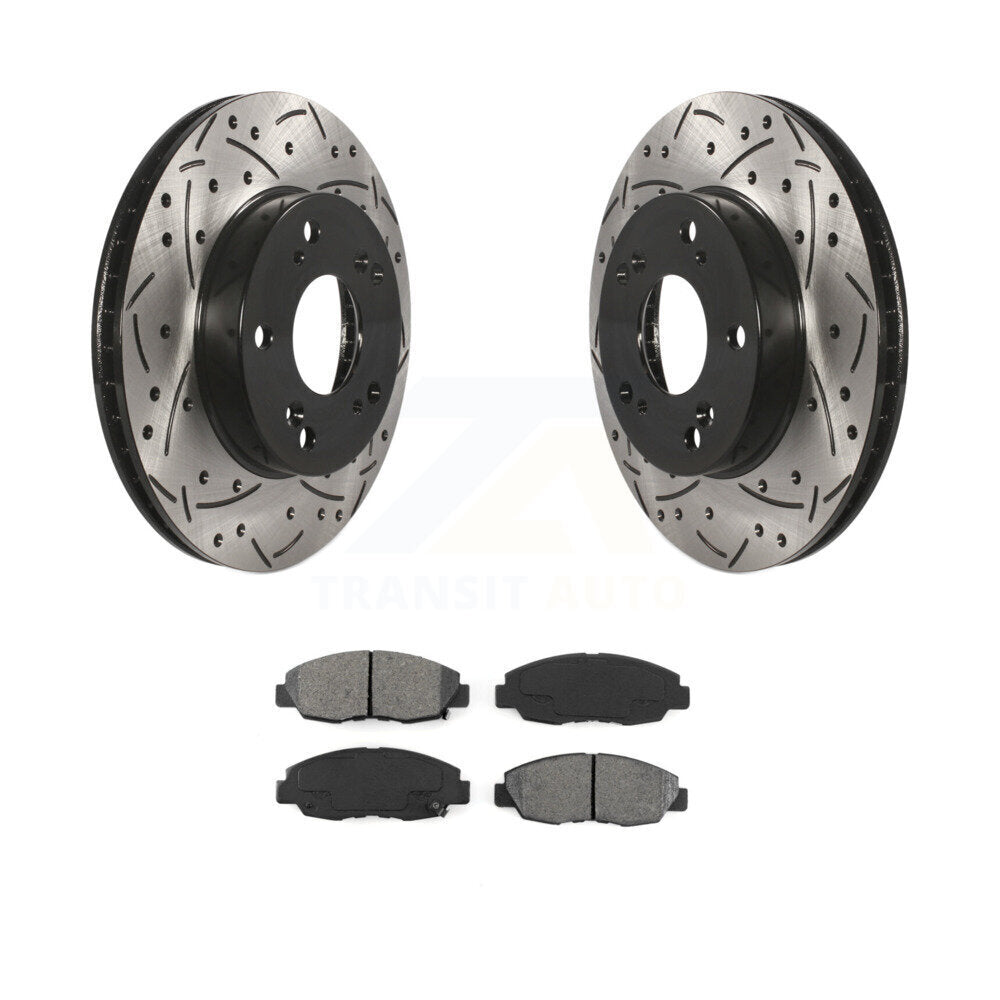 Coated Drilled Slot Disc Brake Rotor Semi-Metallic Pad Front Kit For Honda Civic