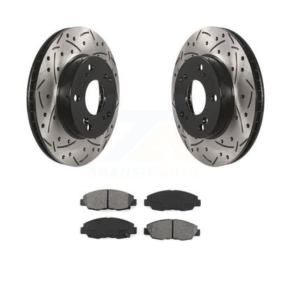 Coated Drilled Slot Disc Brake Rotor Semi-Metallic Pad Front Kit For Honda Civic