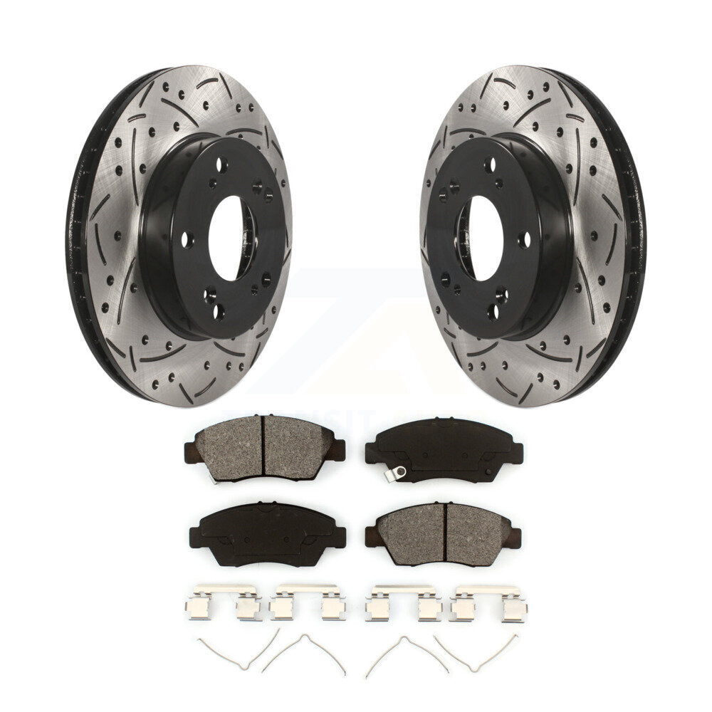 Drilled Slot Brake Rotor & Semi-Metallic Pad Front Kit For Honda Civic Acura ILX