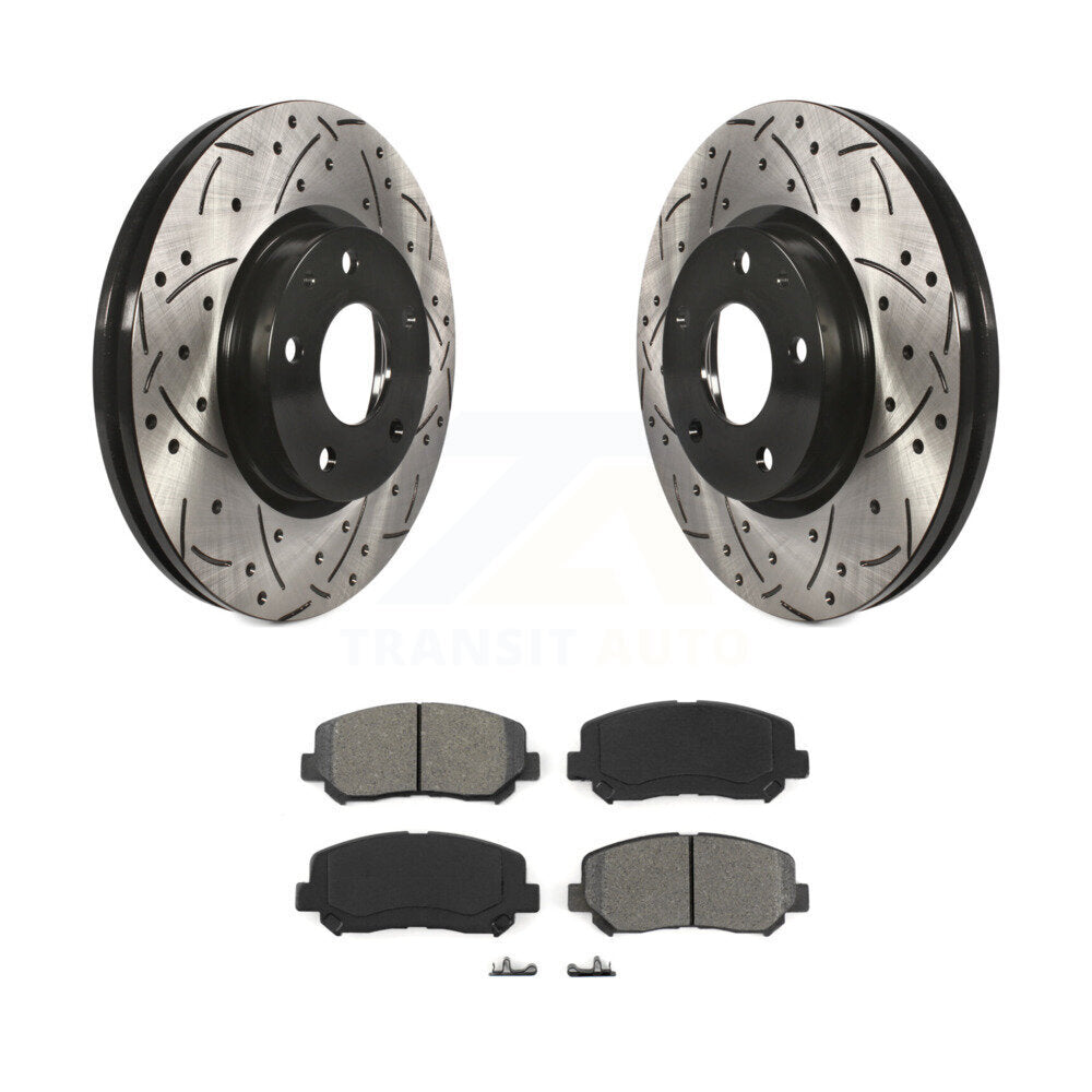 Drill Slot Disc Brake Rotor Semi-Metallic Pad Front Kit For 2013-2015 Mazda CX-5