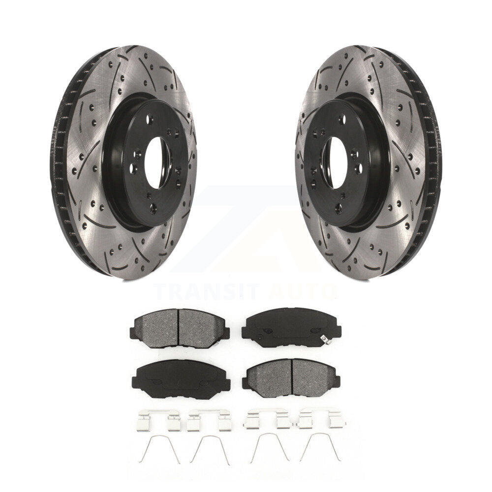 Coated Drilled Slot Disc Brake Rotor Semi-Metallic Pad Front Kit For Honda Civic