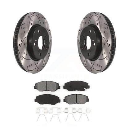 Coated Drilled Slot Disc Brake Rotor Semi-Metallic Pad Front Kit For Honda Civic