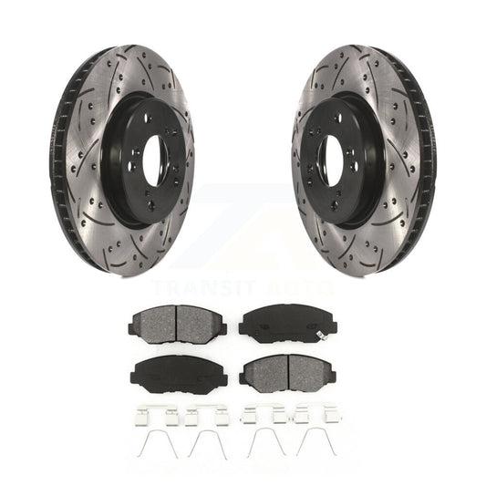 Coated Drilled Slot Disc Brake Rotor Semi-Metallic Pad Front Kit For Honda Civic