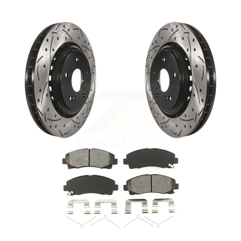 Drill Slot Disc Brake Rotors Semi-Metallic Pad Front Kit For 2015-2020 Acura TLX