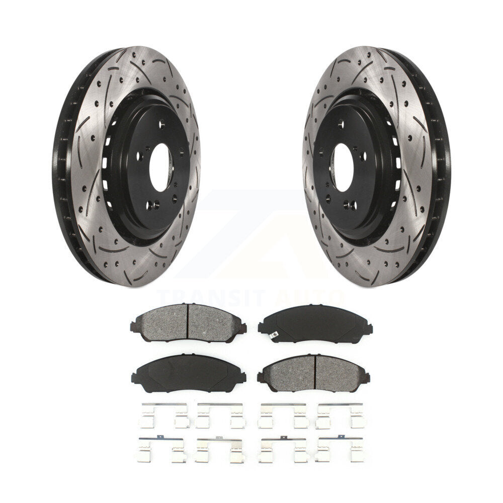 Drill Slot Disc Brake Rotors Semi-Metallic Pad Front Kit For 2014-2016 Acura MDX