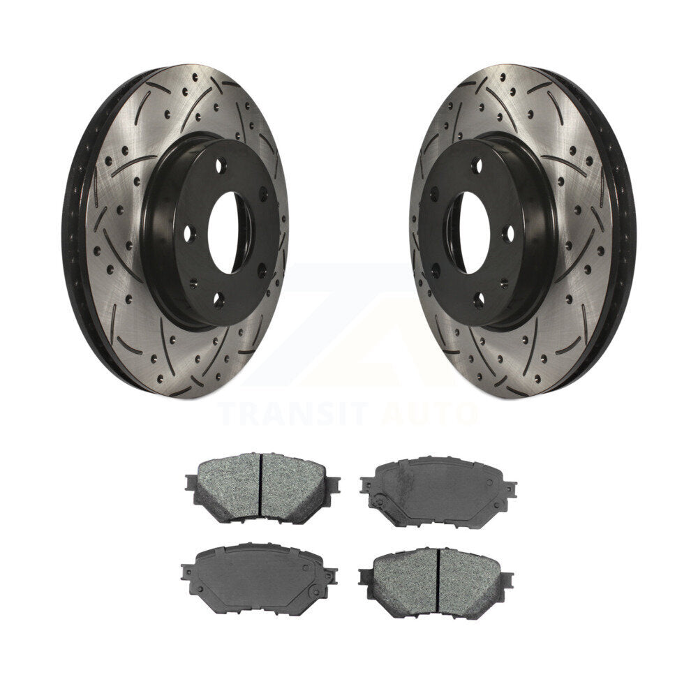 Drilled Slot Brake Rotor Semi-Metallic Pad Front Kit For 2014-2018 Mazda 3 Sport