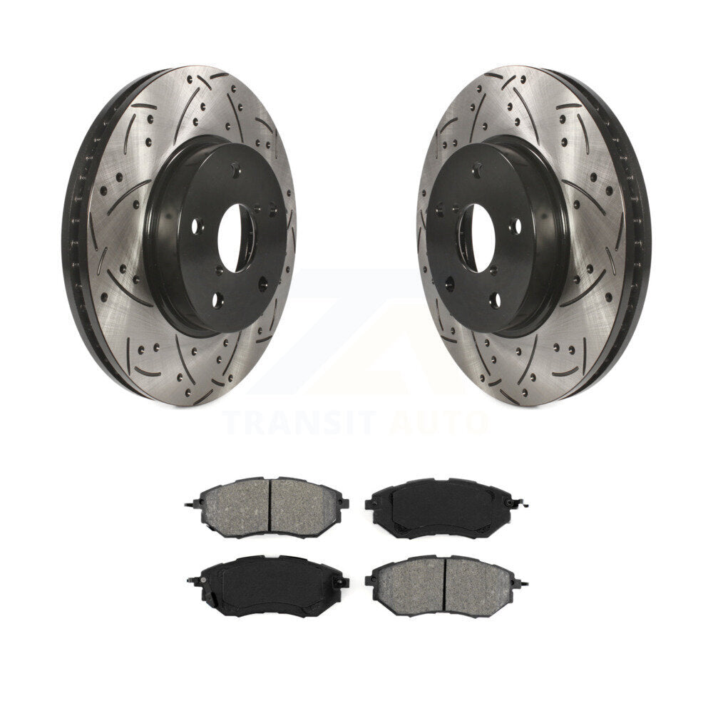 Drilled Slot Brake Rotor Semi-Metallic Pad Front Kit For 2015 Subaru Legacy 2.5L