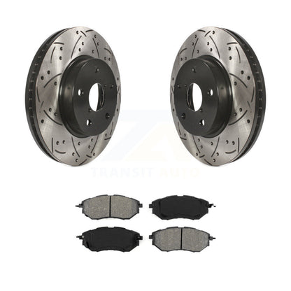Drilled Slot Brake Rotor Semi-Metallic Pad Front Kit For 2015 Subaru Legacy 2.5L