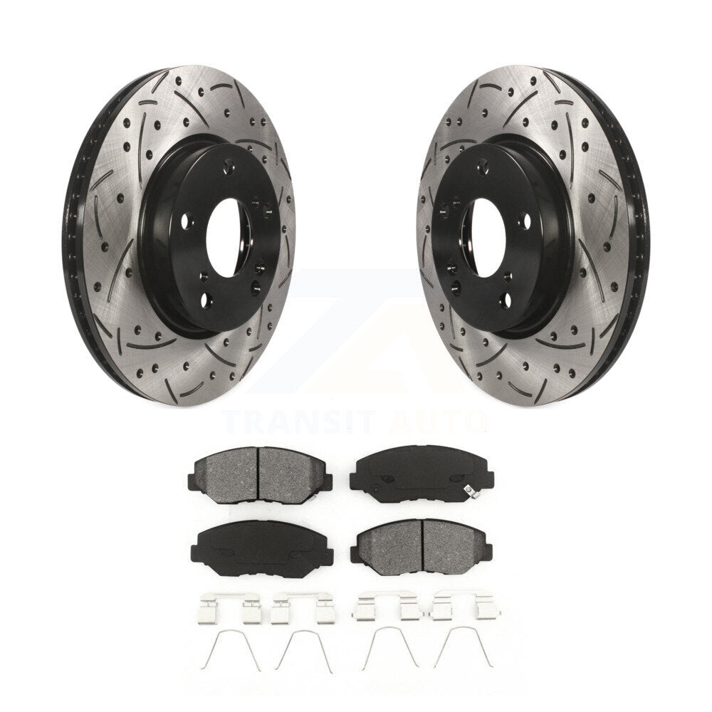 Coated Drilled Slot Disc Brake Rotor Semi-Metallic Pad Front Kit For Honda Civic