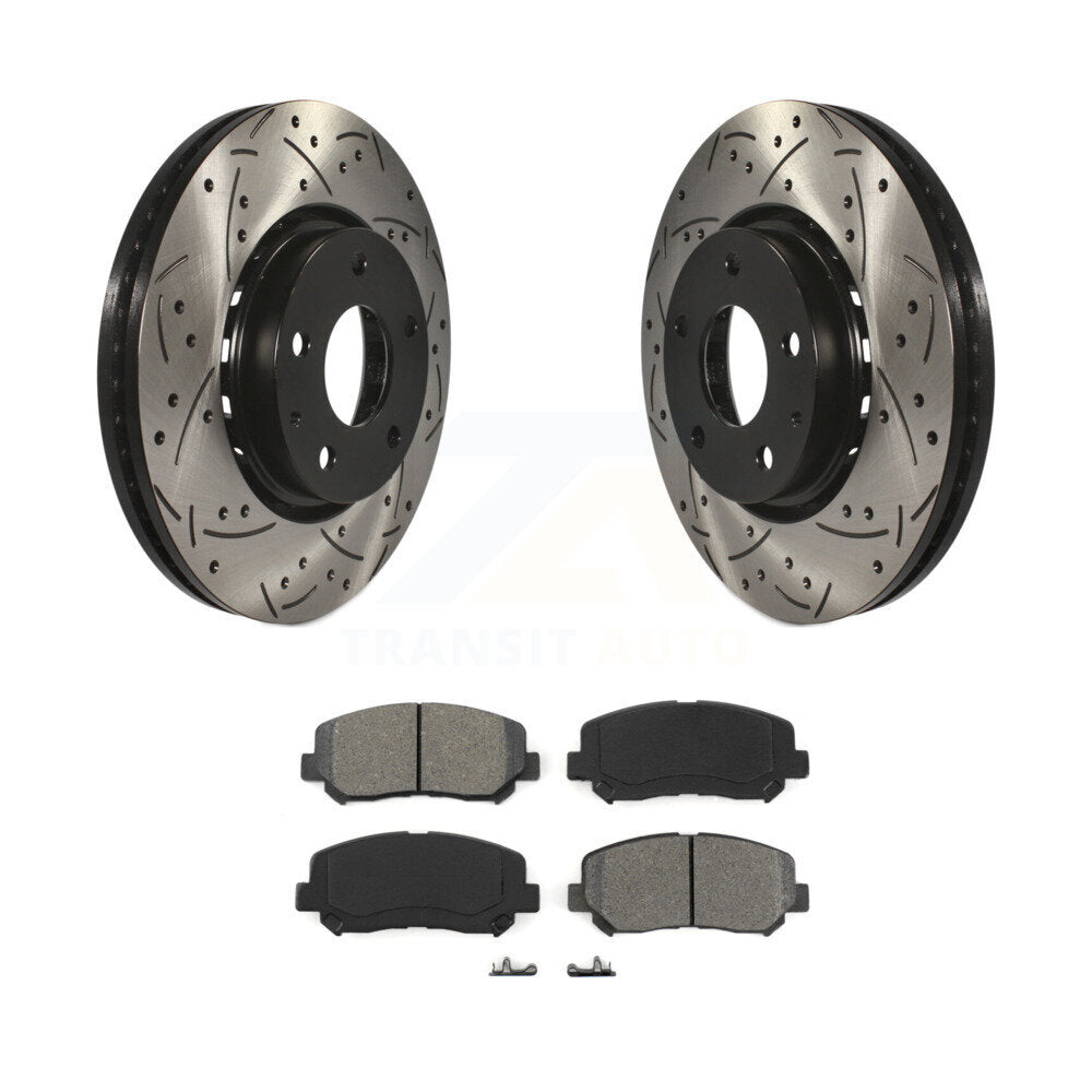 Coated Drilled Slot Disc Brake Rotors Semi-Metallic Pad Front Kit For Mazda CX-5