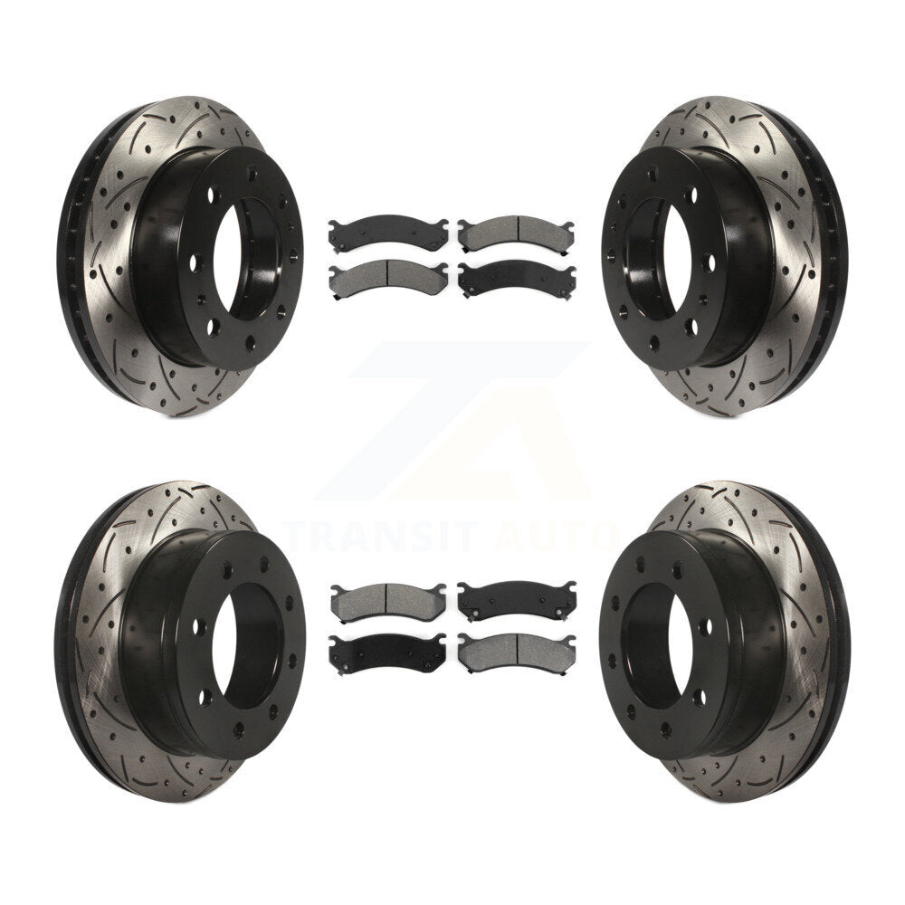 Drill Slot Brake Rotor Semi-Metallic Pad Front Rear Kit For Chevrolet GMC Sierra