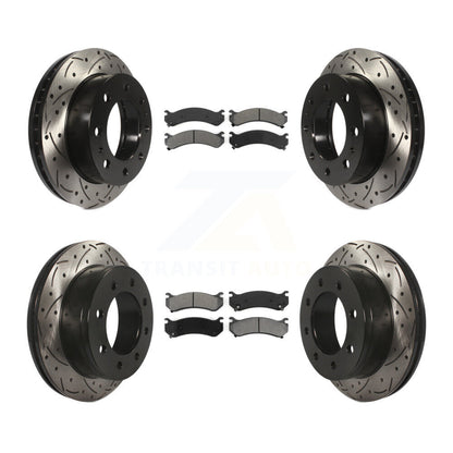 Drill Slot Brake Rotor Semi-Metallic Pad Front Rear Kit For Chevrolet GMC Sierra