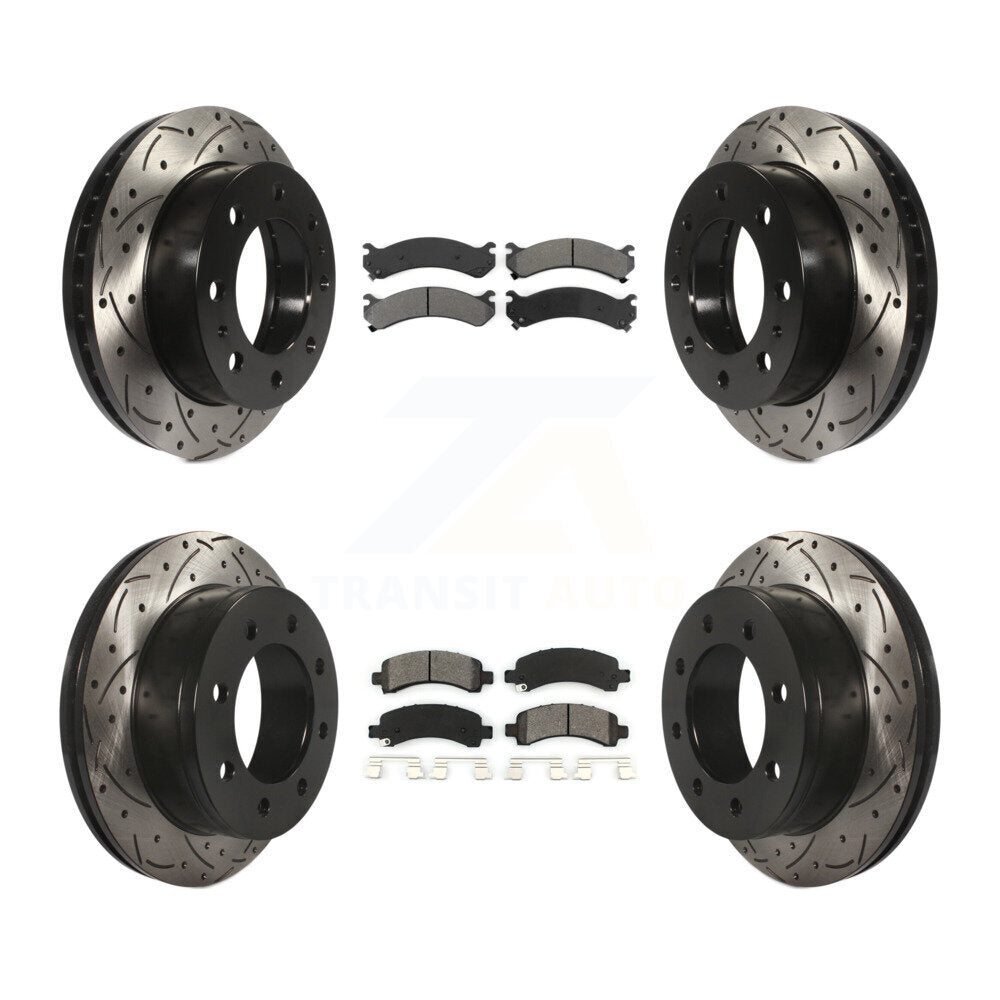 Drill Slot Disc Brake Rotor Semi-Metallic Pad Front Rear Kit For GMC Savana 2500