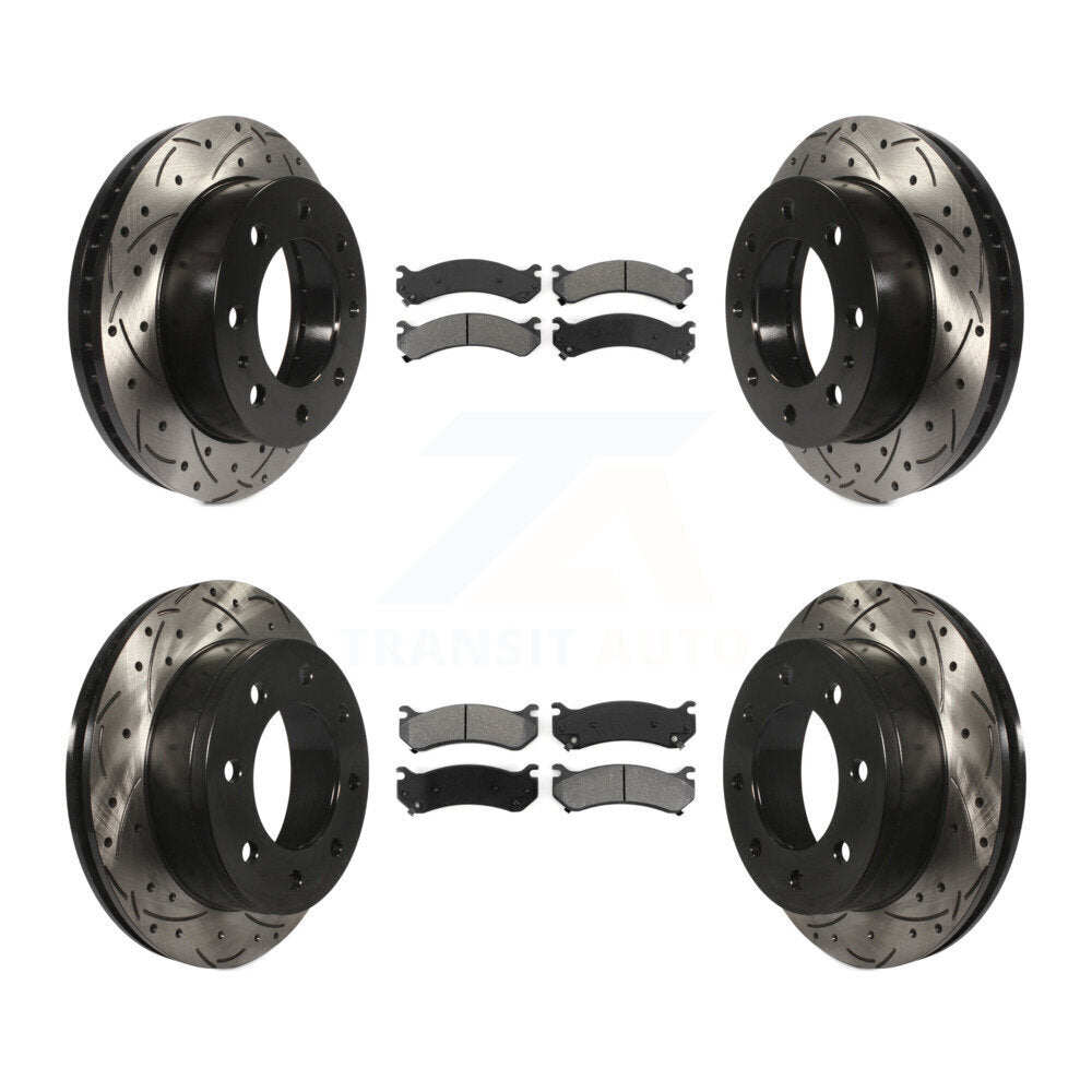 Drill Slot Brake Rotor Semi-Metallic Pad Front Rear Kit For Chevrolet GMC Sierra