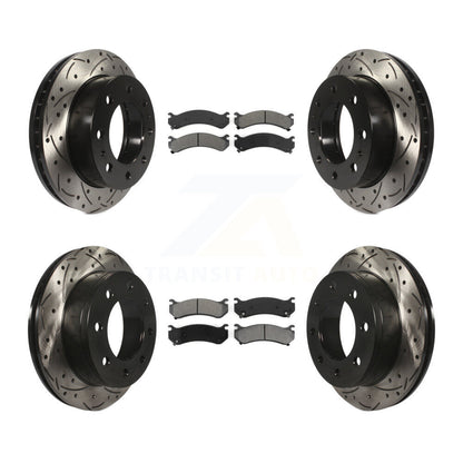 Drill Slot Brake Rotor Semi-Metallic Pad Front Rear Kit For Chevrolet GMC Sierra