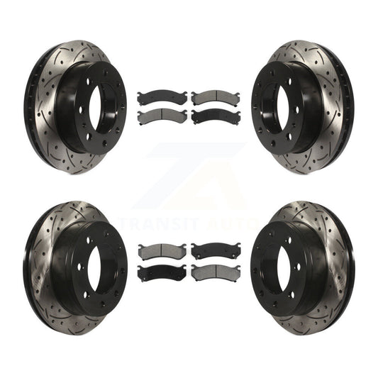 Drill Slot Brake Rotor Semi-Metallic Pad Front Rear Kit For Chevrolet GMC Sierra