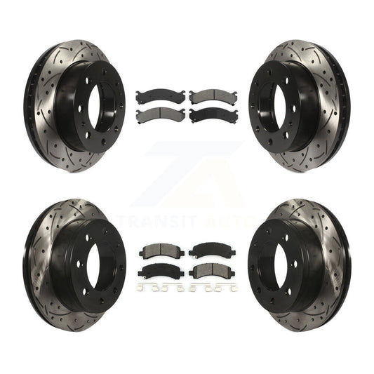 Drilled Slot Brake Rotors Semi-Metallic Pad Front Rear Kit For Chevrolet Express