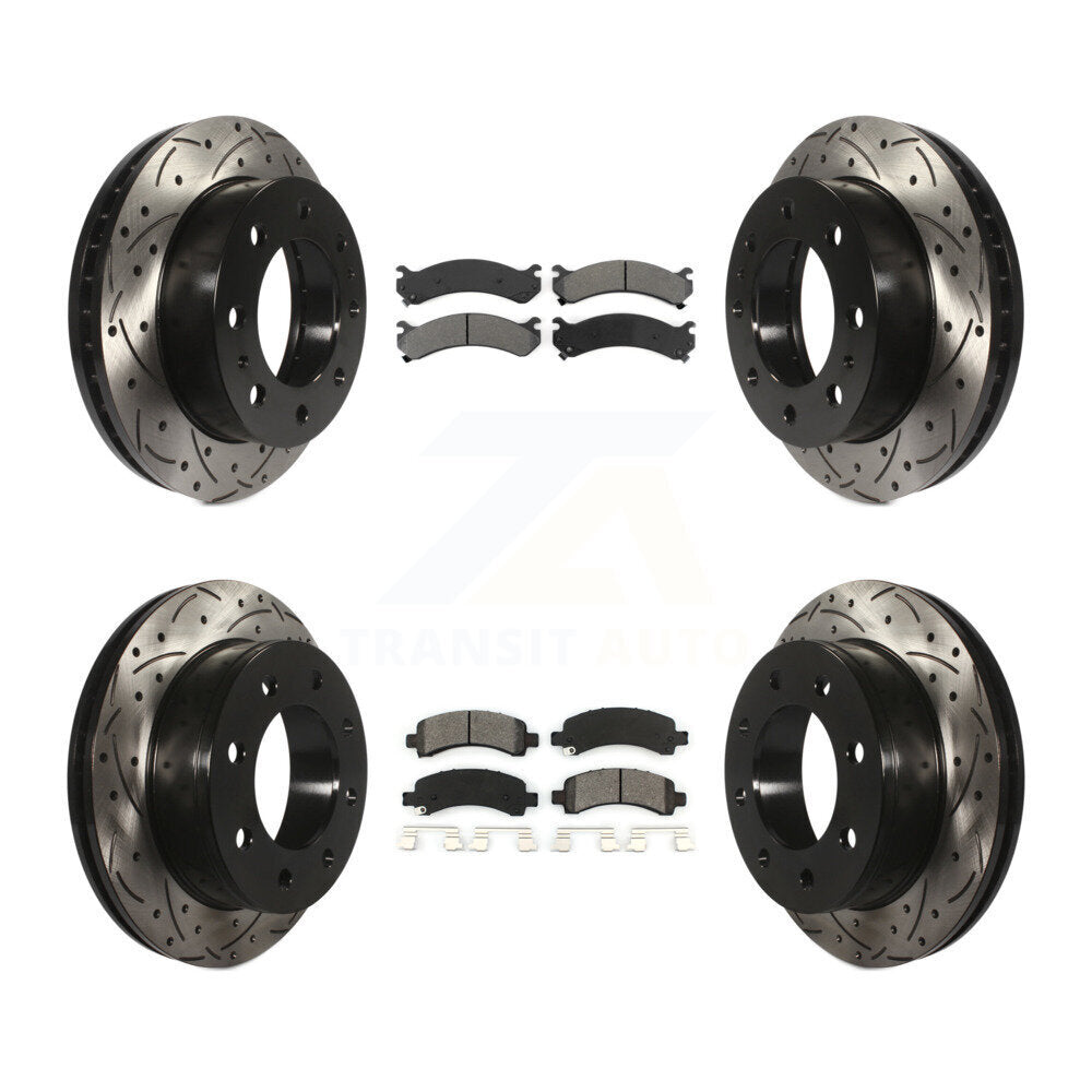 Drilled Slot Brake Rotors Semi-Metallic Pad Front Rear Kit For Chevrolet Express