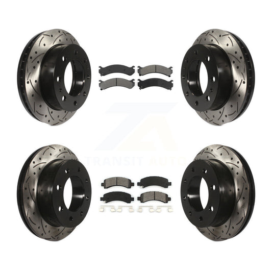 Drilled Slot Brake Rotors Semi-Metallic Pad Front Rear Kit For Chevrolet Express