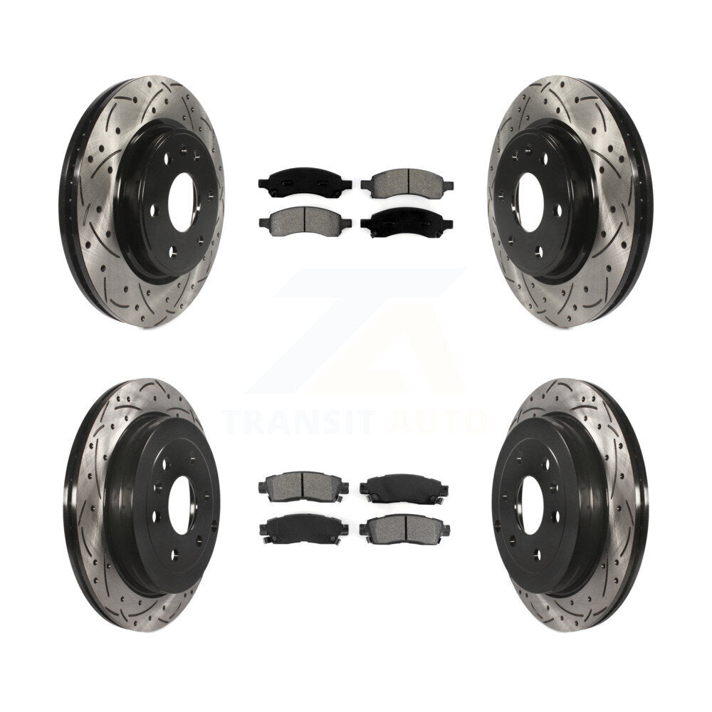 Drilled Slot Brake Rotor & Semi-Metallic Pad Front Rear Kit For GMC Acadia Buick