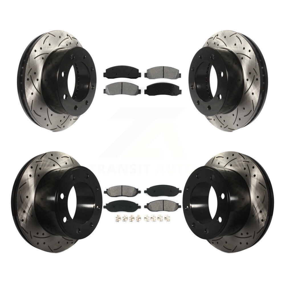 Drilled Slot Brake Rotor & Semi-Metallic Pad Front Rear Kit For Ford F-350 Super