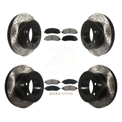 Drilled Slot Brake Rotor & Semi-Metallic Pad Front Rear Kit For Ford F-350 Super
