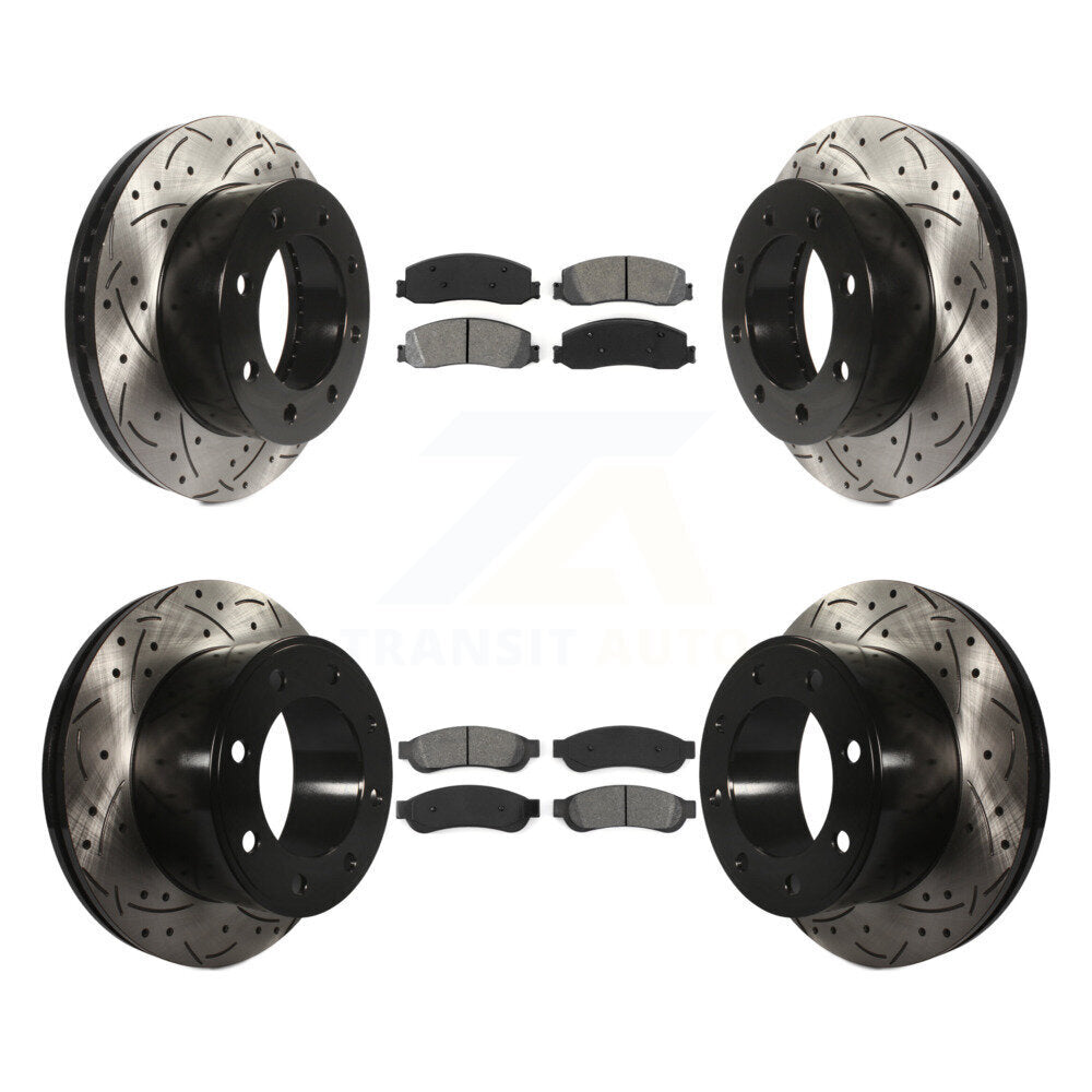 Drill Slot Brake Rotor Semi-Metallic Pad Front Rear Kit For Ford F-350 Super 4WD