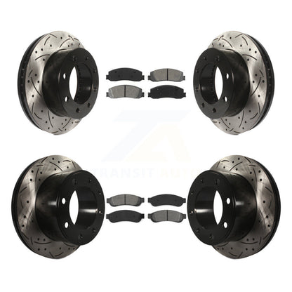 Drill Slot Brake Rotor Semi-Metallic Pad Front Rear Kit For Ford F-350 Super 4WD