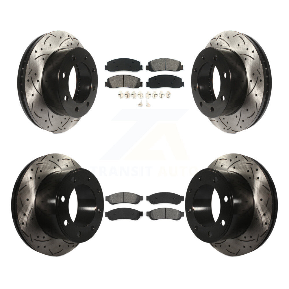 Drill Slot Brake Rotor Semi-Metallic Pad Front Rear Kit For Ford F-250 Super 4WD