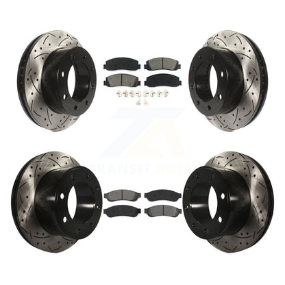 Drill Slot Brake Rotor Semi-Metallic Pad Front Rear Kit For Ford F-250 Super 4WD