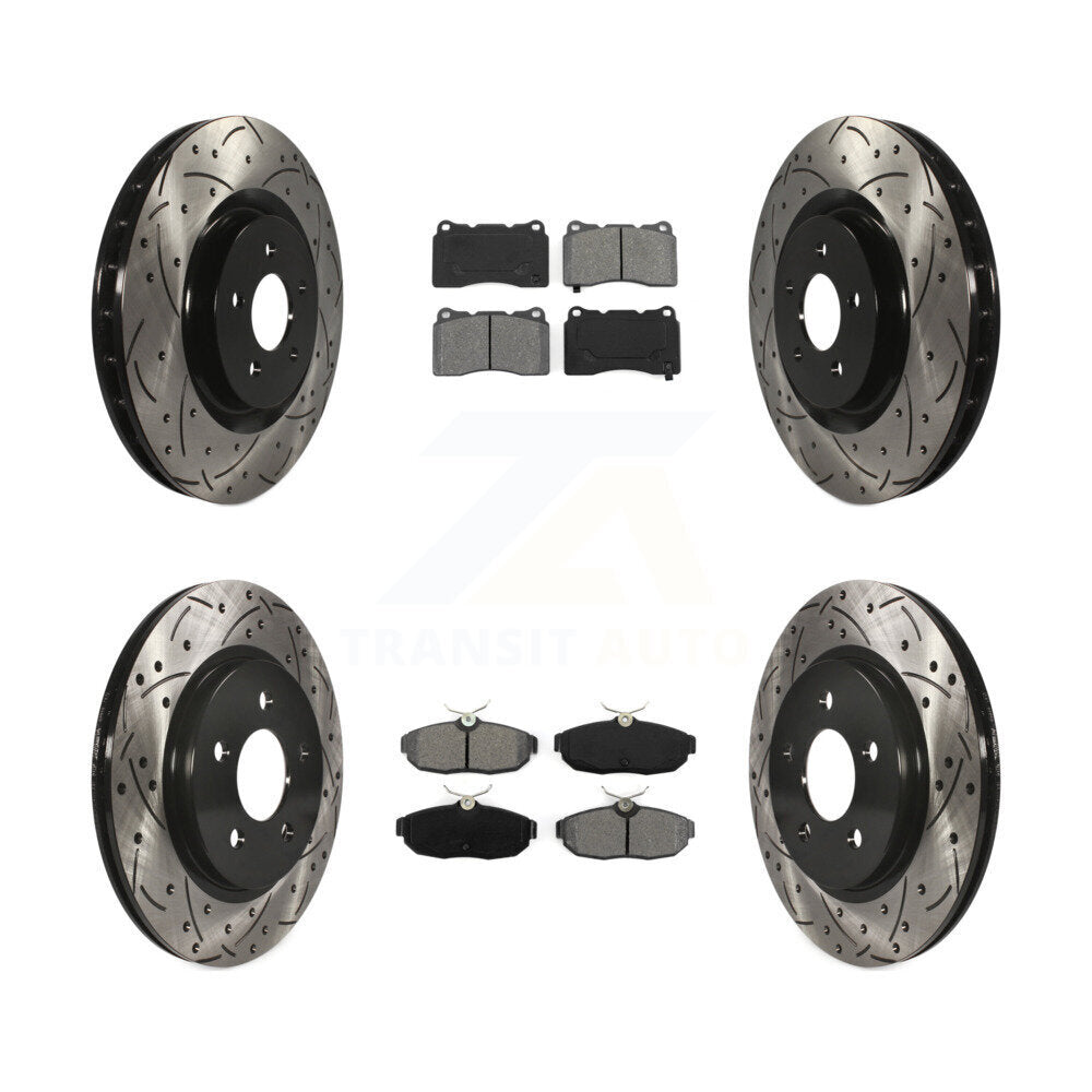 Drilled Slot Disc Brake Rotors Semi-Metallic Pad Front Rear Kit For Ford Mustang