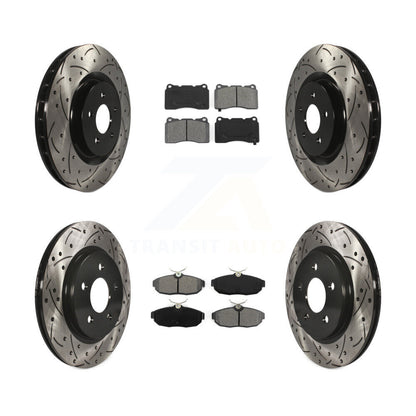 Drilled Slot Disc Brake Rotors Semi-Metallic Pad Front Rear Kit For Ford Mustang
