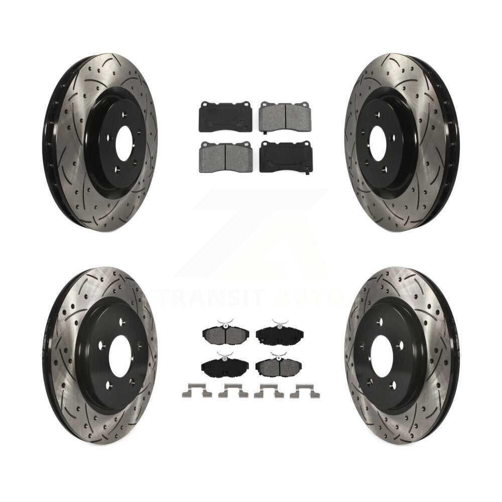 Drilled Slot Disc Brake Rotors Semi-Metallic Pad Front Rear Kit For Ford Mustang