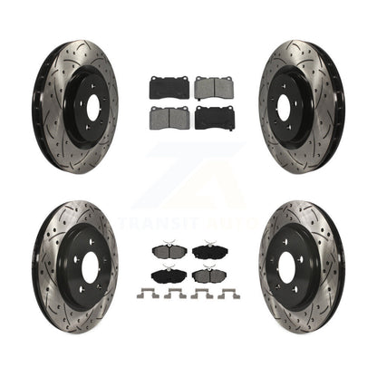 Drilled Slot Disc Brake Rotors Semi-Metallic Pad Front Rear Kit For Ford Mustang