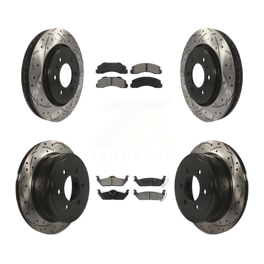 Coat Drill Slot Disc Brake Rotor Semi-Metallic Pad Front Rear Kit For Ford F-150
