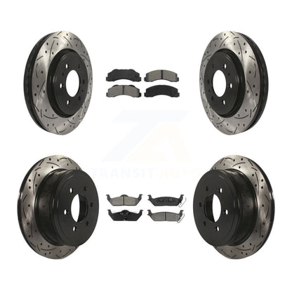 Coat Drill Slot Disc Brake Rotor Semi-Metallic Pad Front Rear Kit For Ford F-150