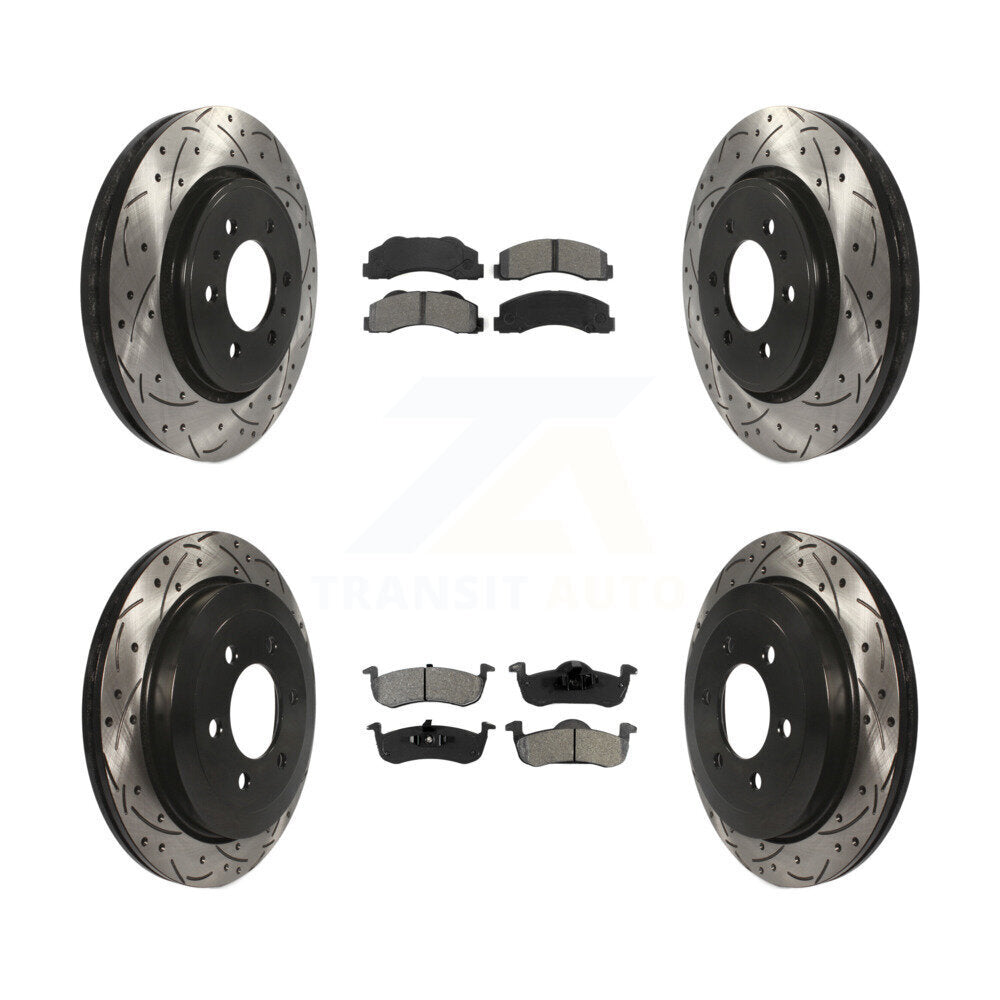 Drill Slot Disc Brake Rotor Semi-Metallic Pad Front Rear Kit For Ford Expedition
