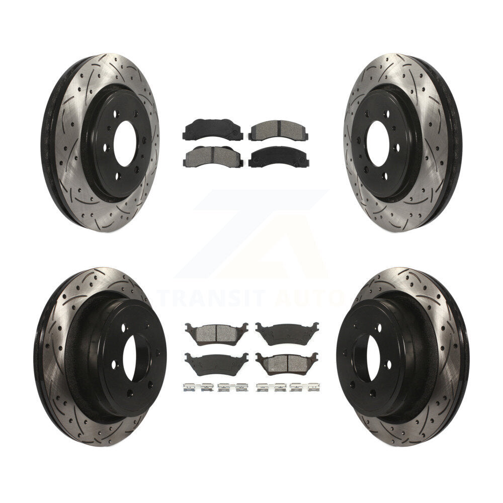 Coat Drill Slot Disc Brake Rotor Semi-Metallic Pad Front Rear Kit For Ford F-150