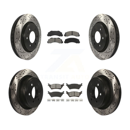 Coat Drill Slot Disc Brake Rotor Semi-Metallic Pad Front Rear Kit For Ford F-150