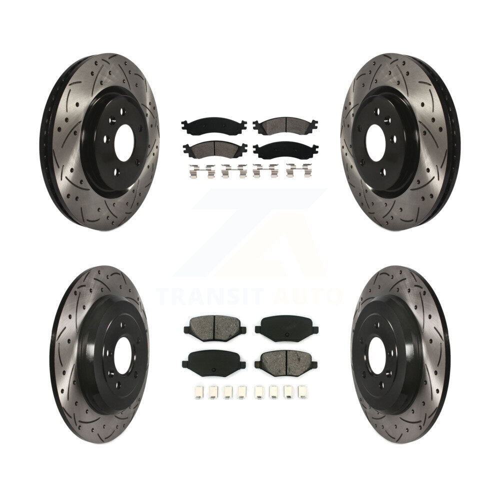 Drill Slot Disc Brake Rotor Semi-Metallic Pad Front Rear Kit For Ford Taurus SHO