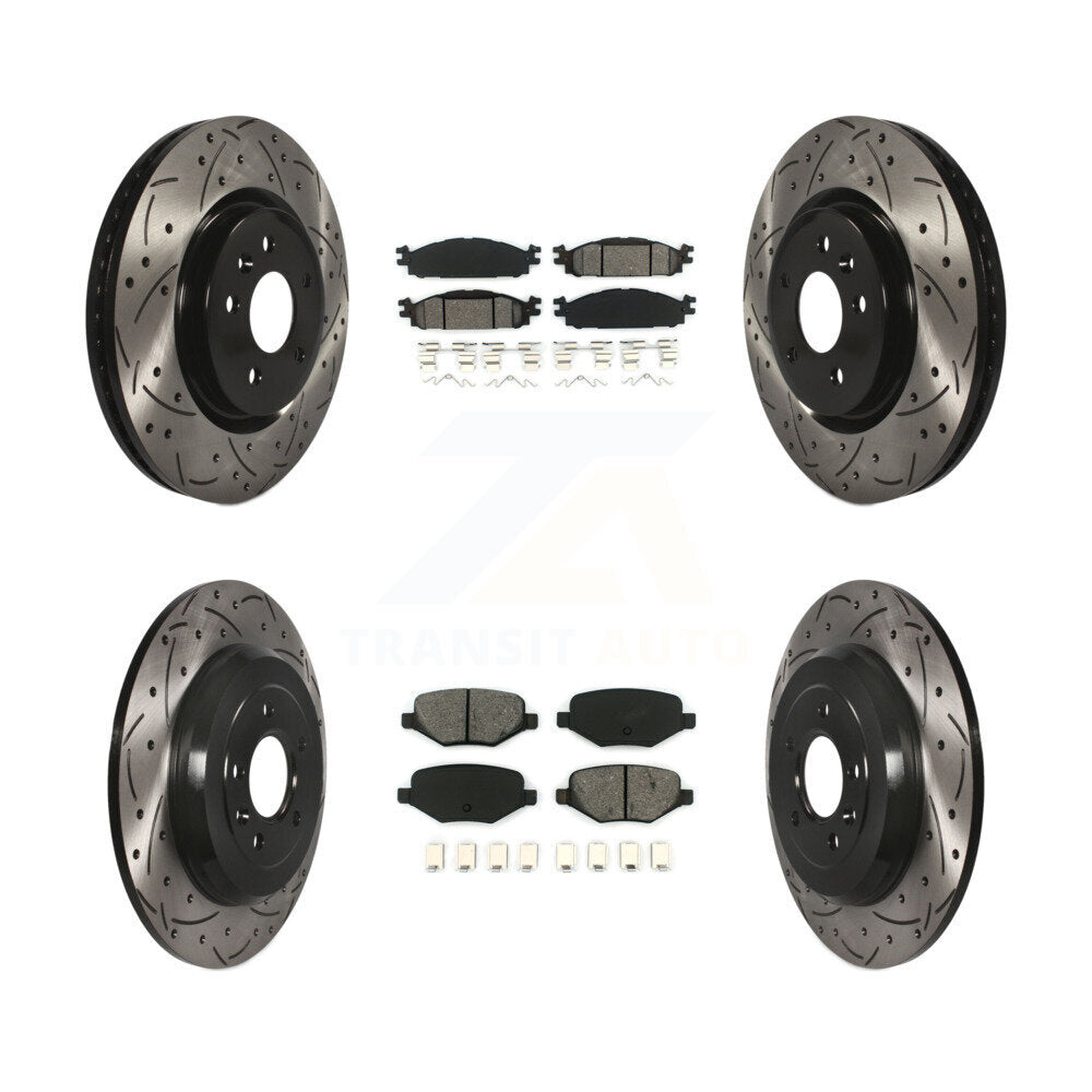 Drilled Slot Brake Rotor Semi-Metallic Pad Front Rear Kit For Ford Explorer Flex