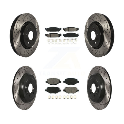 Drilled Slot Brake Rotor Semi-Metallic Pad Front Rear Kit For Ford Explorer Flex