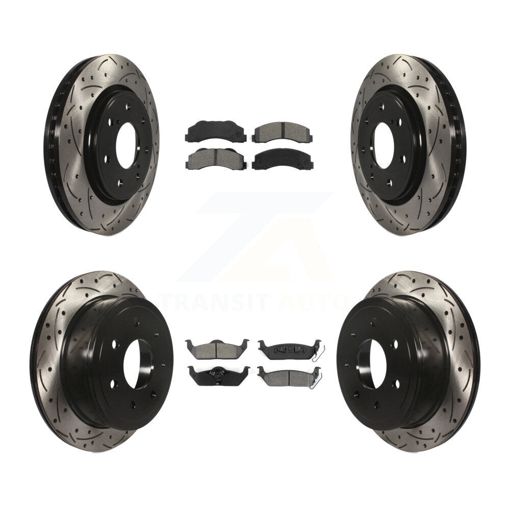 Coat Drill Slot Disc Brake Rotor Semi-Metallic Pad Front Rear Kit For Ford F-150