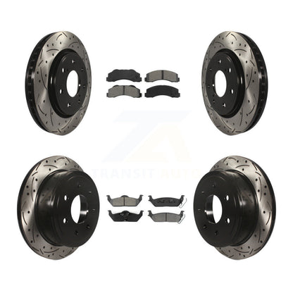 Coat Drill Slot Disc Brake Rotor Semi-Metallic Pad Front Rear Kit For Ford F-150