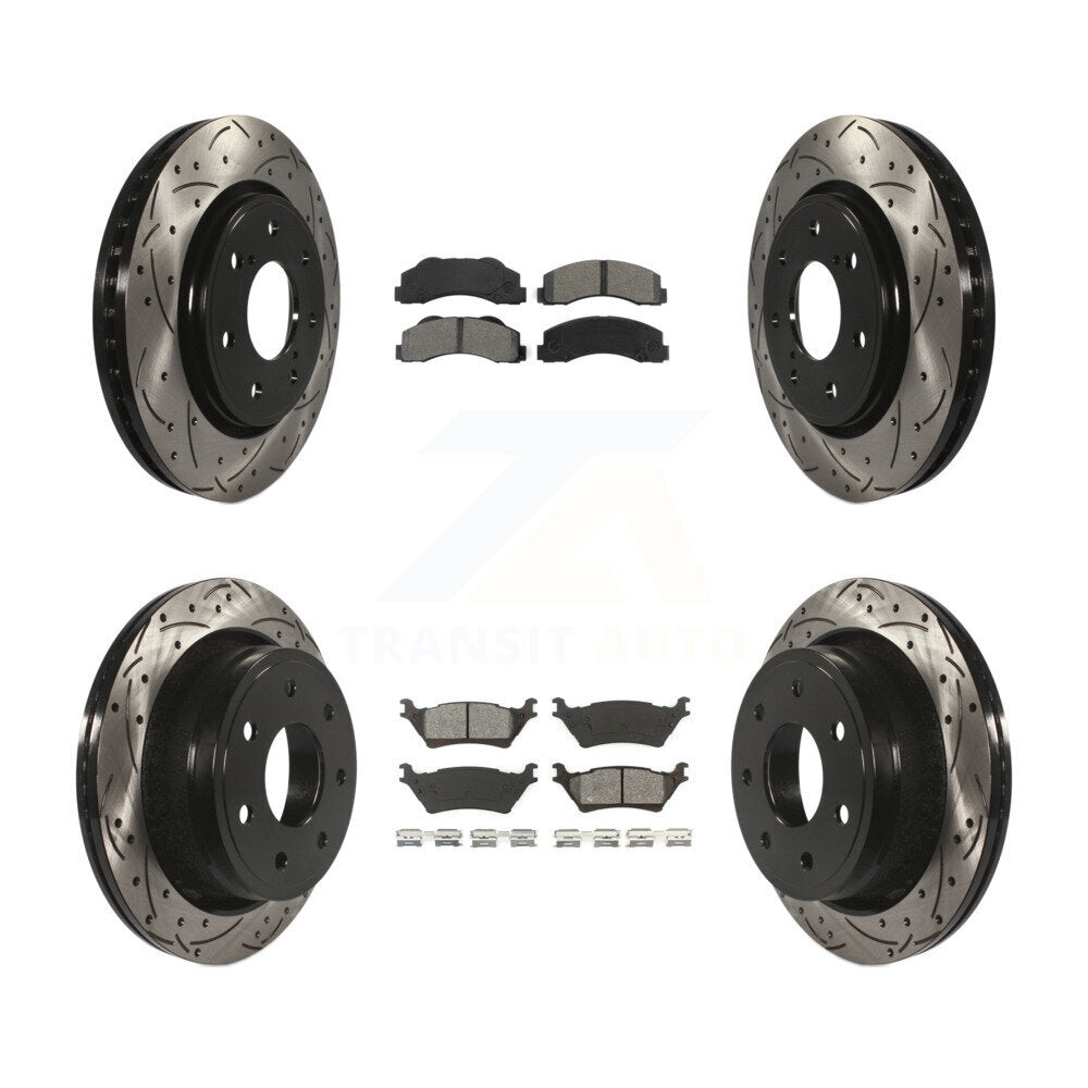 Coat Drill Slot Disc Brake Rotor Semi-Metallic Pad Front Rear Kit For Ford F-150