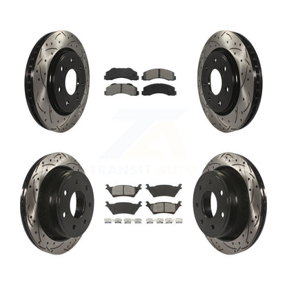 Coat Drill Slot Disc Brake Rotor Semi-Metallic Pad Front Rear Kit For Ford F-150